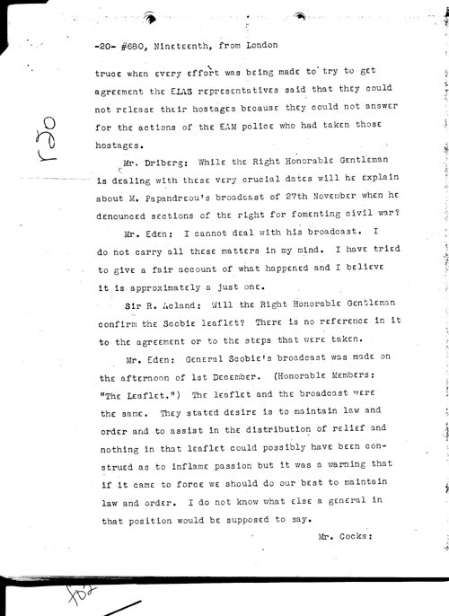 [a331r20.jpg] - Telegram from London --> Secretary of State re: Text of Mr. Eden's speech summing up debate on war situation 1/19/45