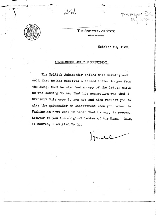 [a343kk01.jpg] - Memo. Cordell Hull --> FDR. 10/20/38.