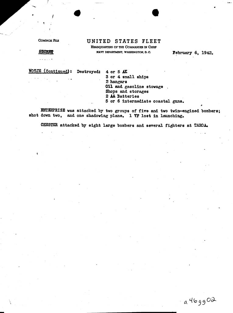 [a46gg02.jpg] - Details of Attack by Task Force Eight-2/6/42