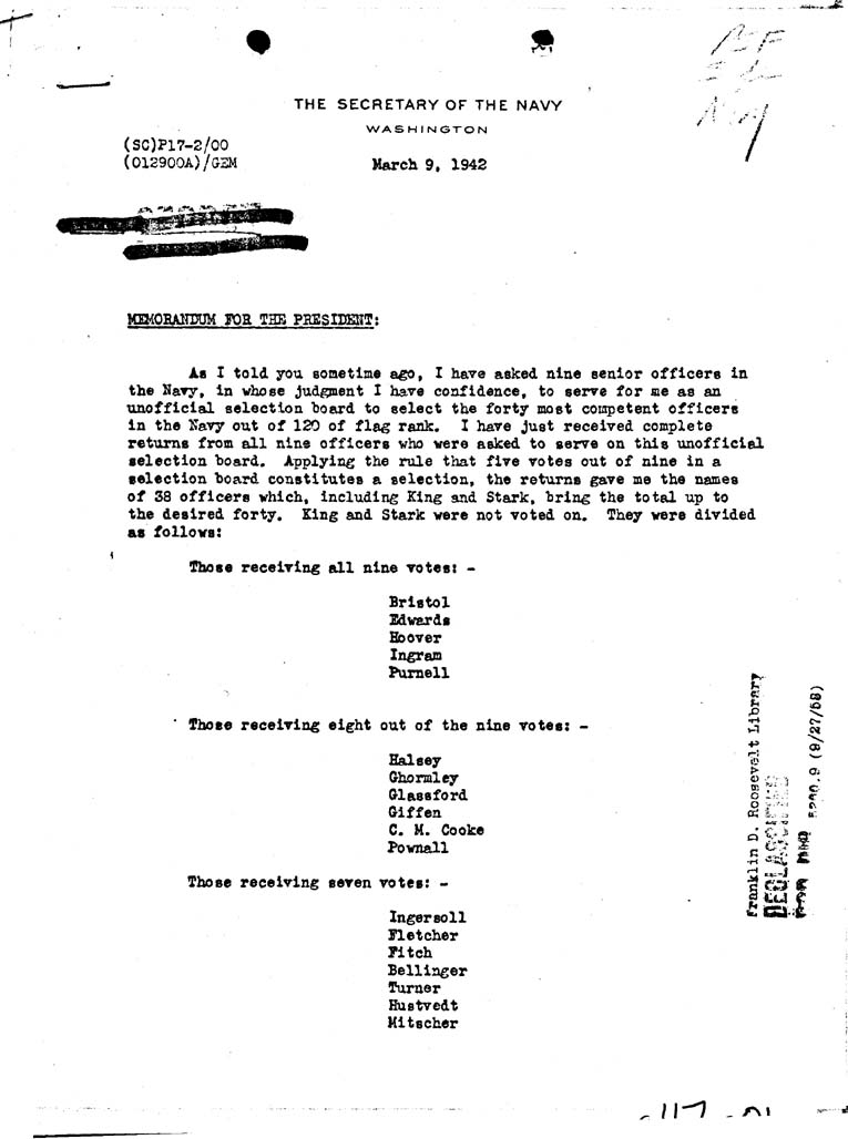 [a47a01.jpg] - Memorandum-Frank Knox-->The President-March 9, 1942