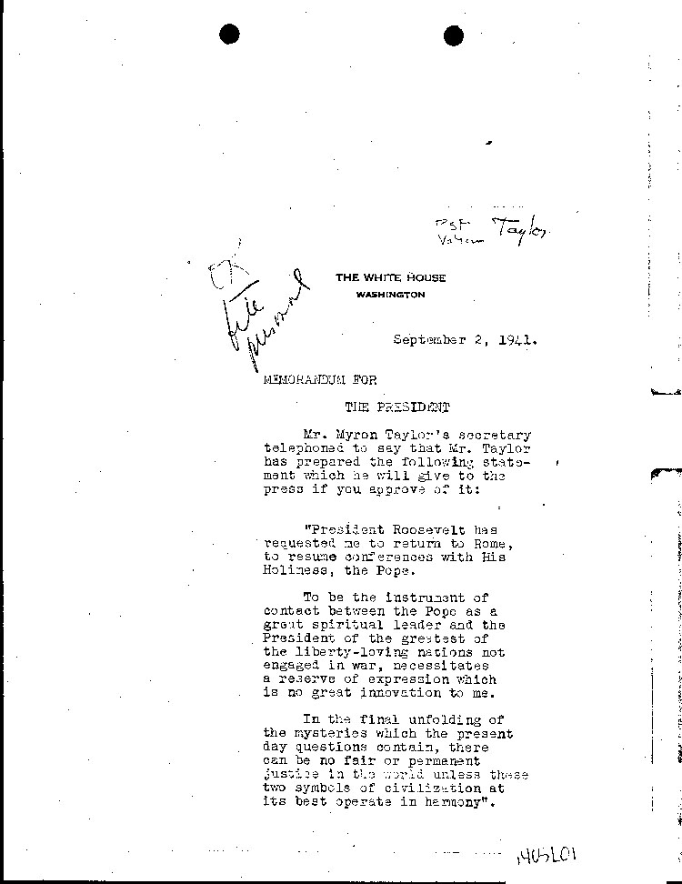 [a465l01.jpg] - Memorandum for the President 9/2/41