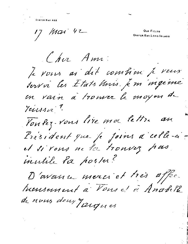 [a466d04.jpg] - Jacques Balsan-->Taylor 5/17/42 org. letter