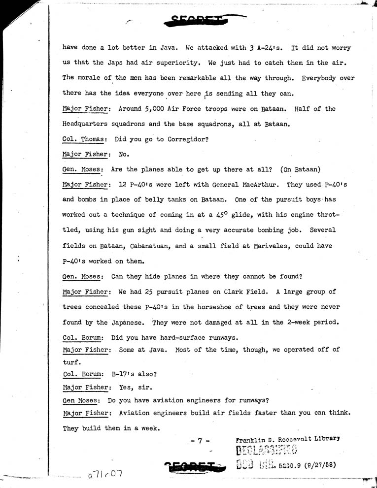 [a71r07.jpg] - Talk Given By Major william P. Fisher (AC) before G-4 Officiers, wdgds. 3/20/42