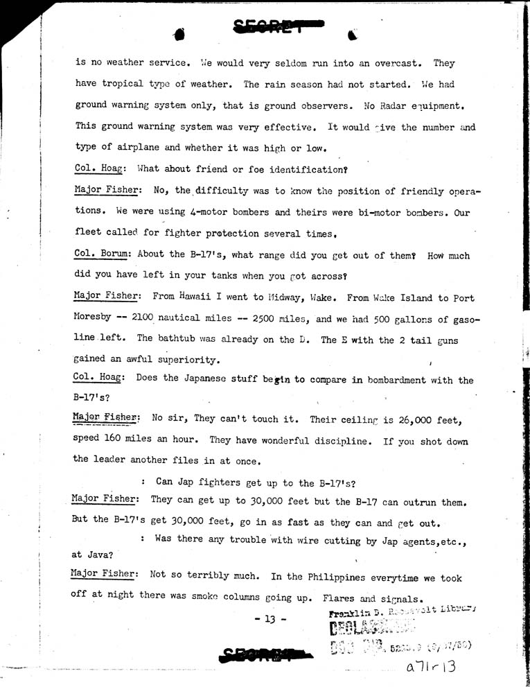 [a71r13.jpg] - Talk Given By Major william P. Fisher (AC) before G-4 Officiers, wdgds. 3/20/42