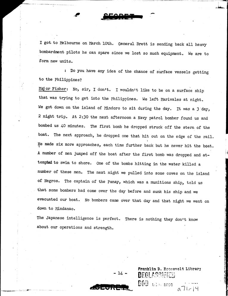 [a71r14.jpg] - Talk Given By Major william P. Fisher (AC) before G-4 Officiers, wdgds. 3/20/42