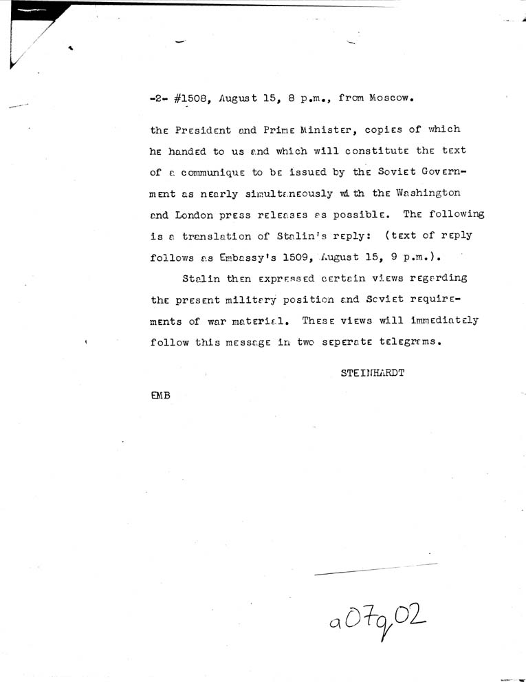 [a07q02.jpg] - Steinhardt-->FDR, the Secretary, and the Under Secretary 8/15/41