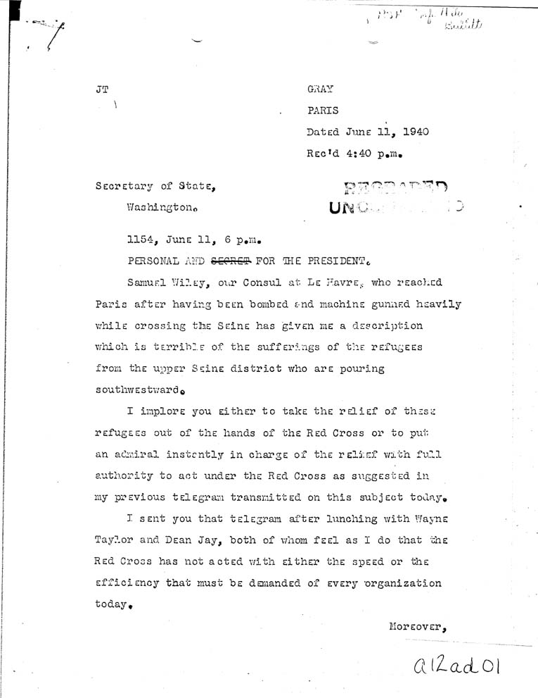 [a12ad01.jpg] - FDR to Bullitt 6/11/40