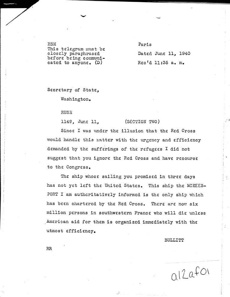 [a12af01.jpg] - FDR to Bullitt 6/11/40