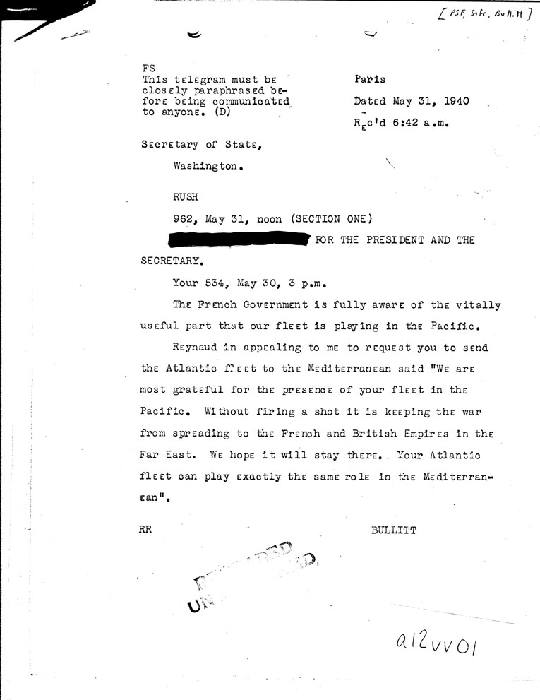 [a12vv01.jpg] - FDR to Bullitt 5/31/40