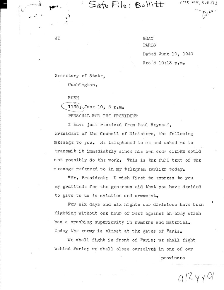 [a12yy01.jpg] - FDR to Bullitt 6/10/40