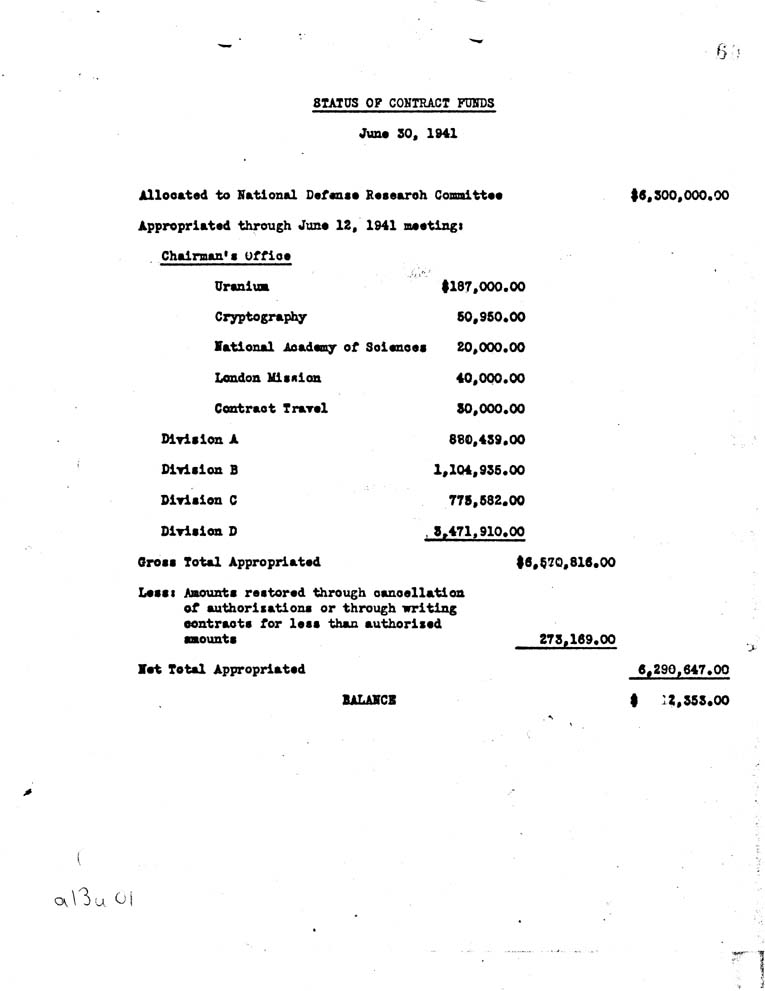 [a13u01.jpg] - Status of Contract funds