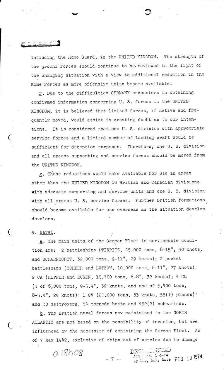 [a18h08.jpg] - Joint Chiefs of Staff, Size of Forces in the United Kingdom if Main Effort is the Mediterrean, May 15, 1943 (J.C.S. 1943)