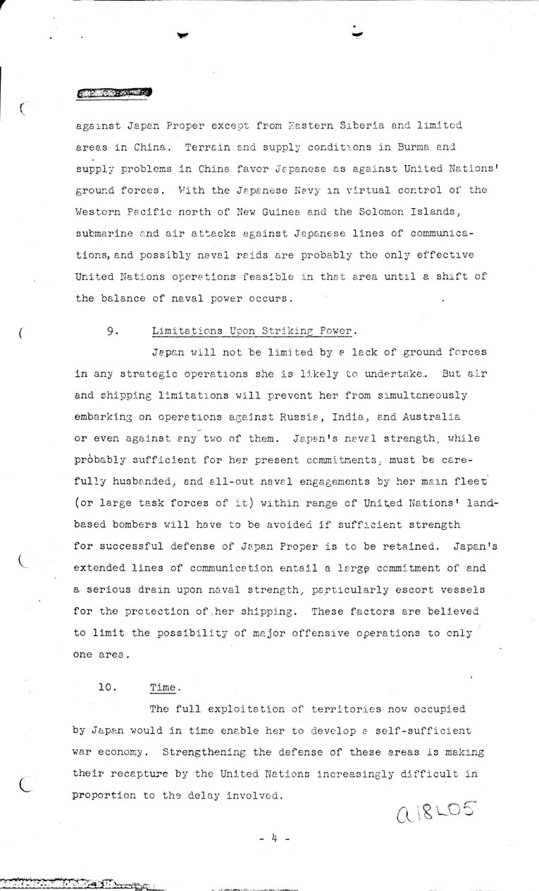 [a18l05.jpg] - Joint Intelligence Committee, Japanese Strategy, 1943-March 5, 1943 (J.I.C 80/1)