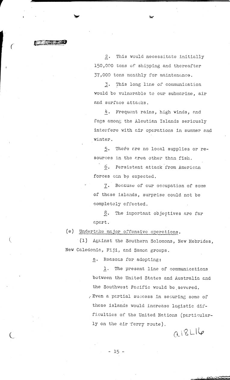 [a18l16.jpg] - Joint Intelligence Committee, Japanese Strategy, 1943-March 5, 1943 (J.I.C 80/1)