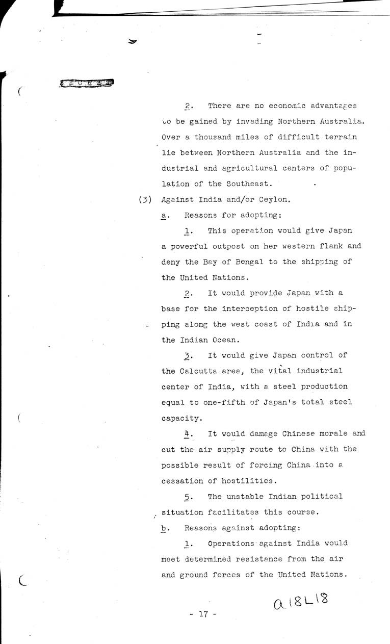 [a18l18.jpg] - Joint Intelligence Committee, Japanese Strategy, 1943-March 5, 1943 (J.I.C 80/1)