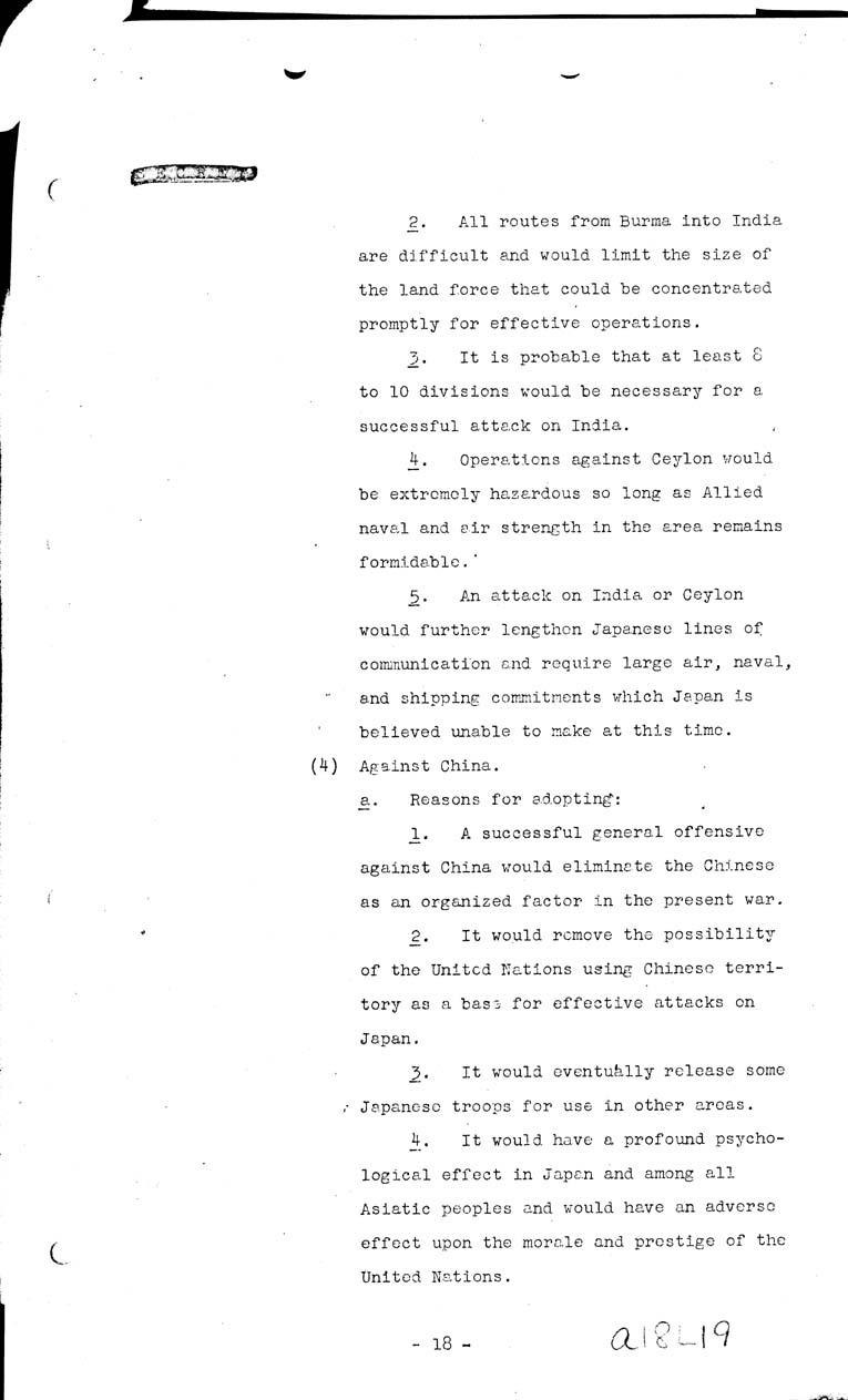 [a18l19.jpg] - Joint Intelligence Committee, Japanese Strategy, 1943-March 5, 1943 (J.I.C 80/1)