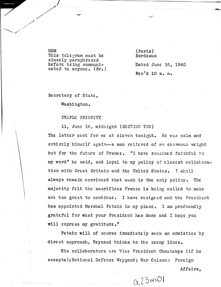 [a23m01.jpg] - Biddle-->Secretary of State-6/16/40-10:00 a.m.