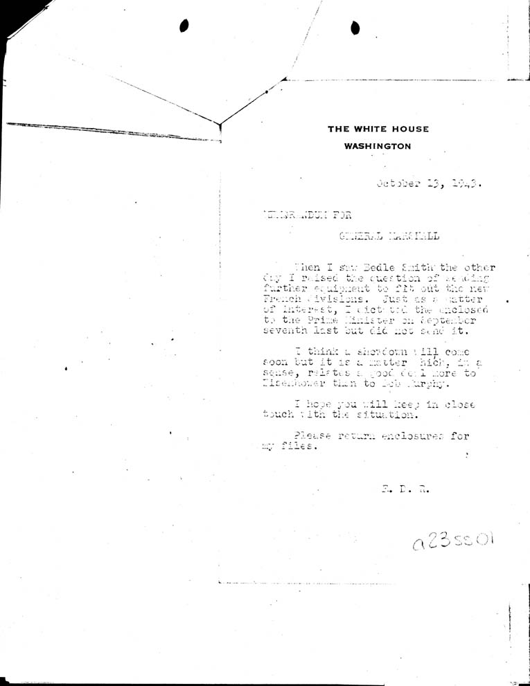 [a23ss01.jpg] - FDR-->Marshall (memo)-10/13/43