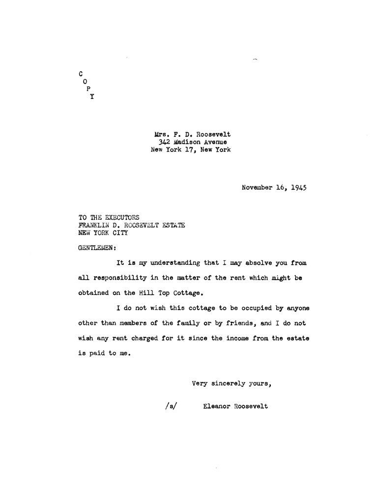 [a900ad01.jpg] - Letter from Eleanor to the Executors, November 16, 1945