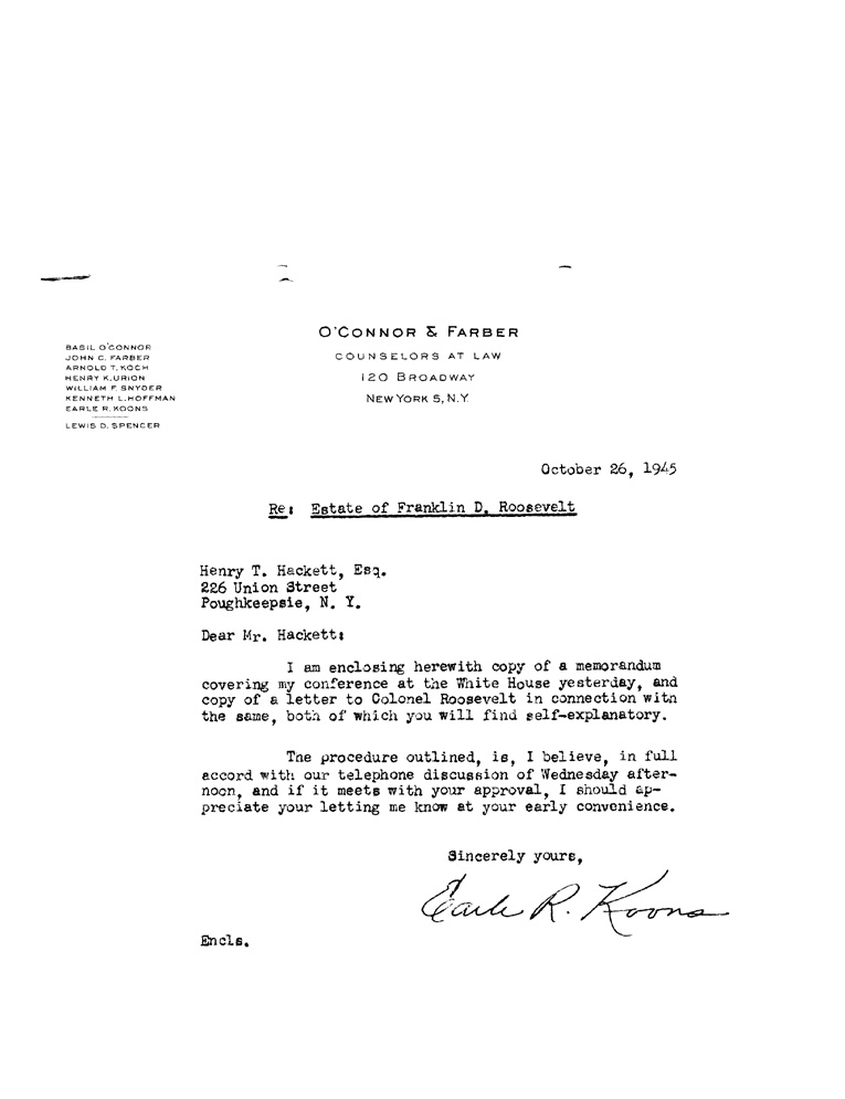 [a900ag01.jpg] - Memo to the executors, October 26, 1945