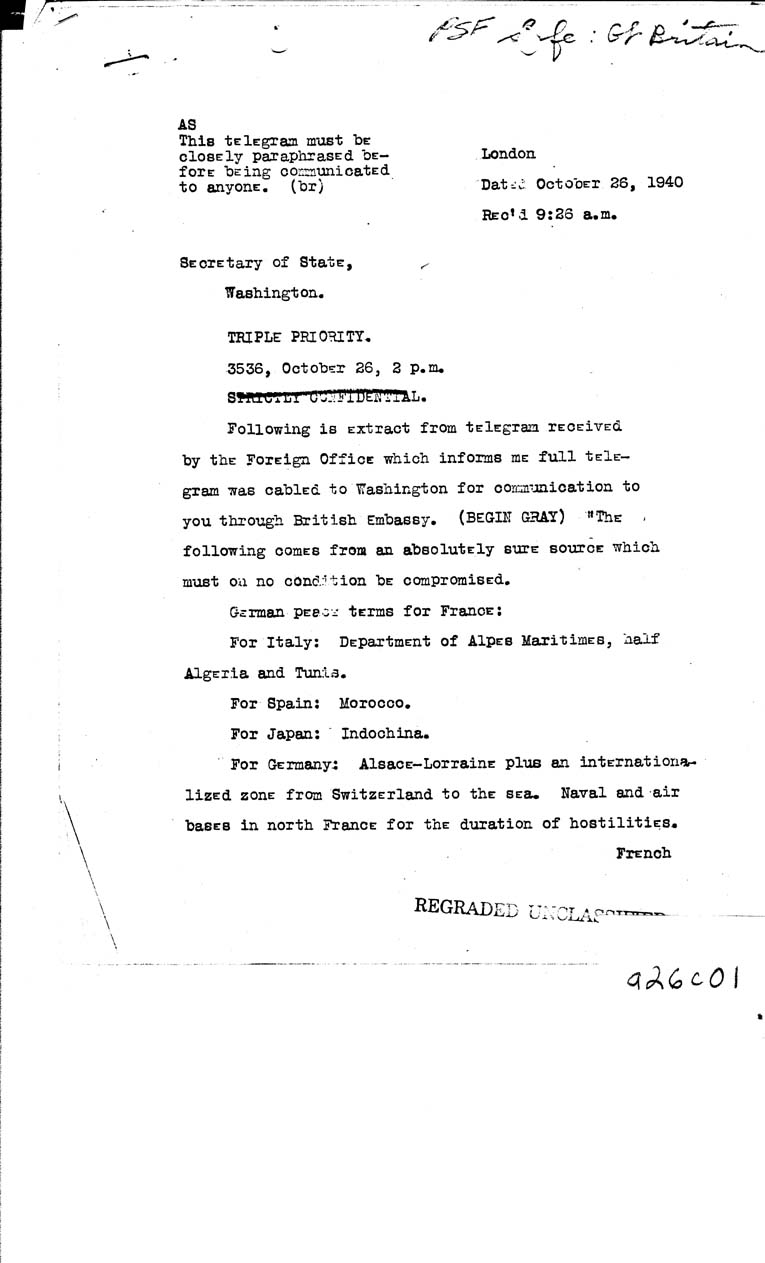 [a26c01.jpg] - Johnson to Secretary of State        10/26/40