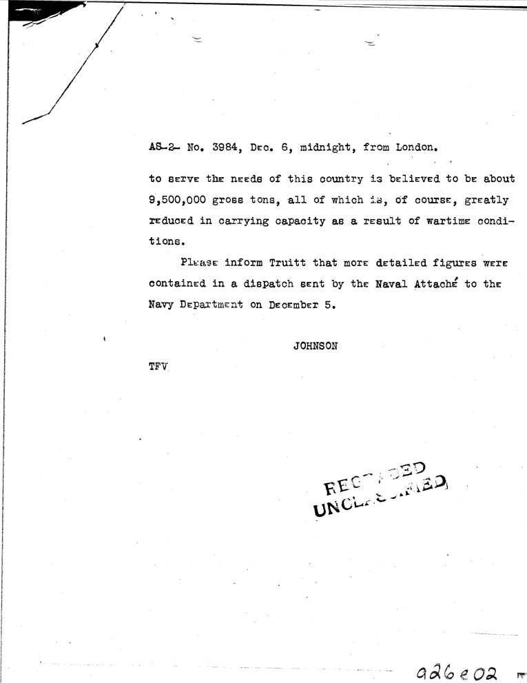 [a26e02.jpg] - Johnson to Secretary of State   12/6/40