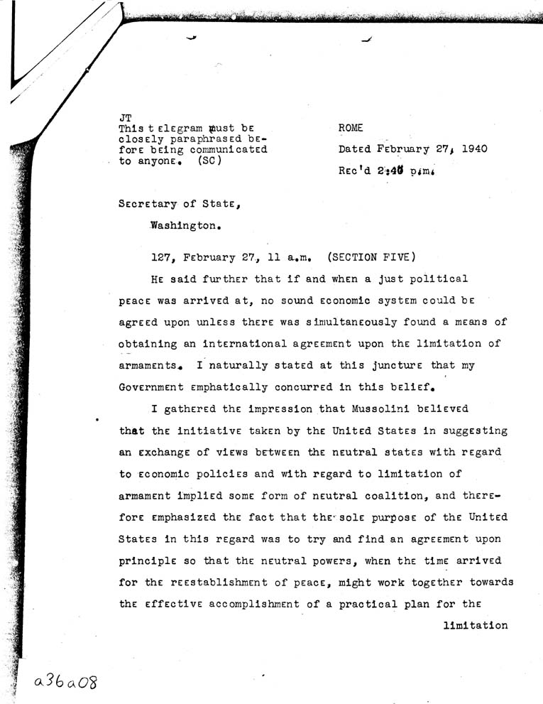 [a36a08.jpg] - Phillips-->Secretary of State-Feb 27, 1940