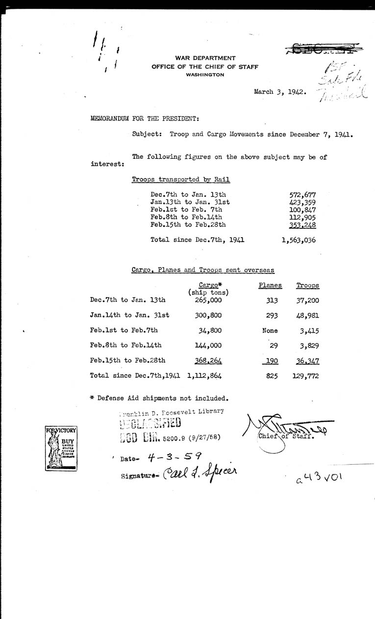 [a43v01.jpg] - Chief of Staff-->President-March 3, 1942