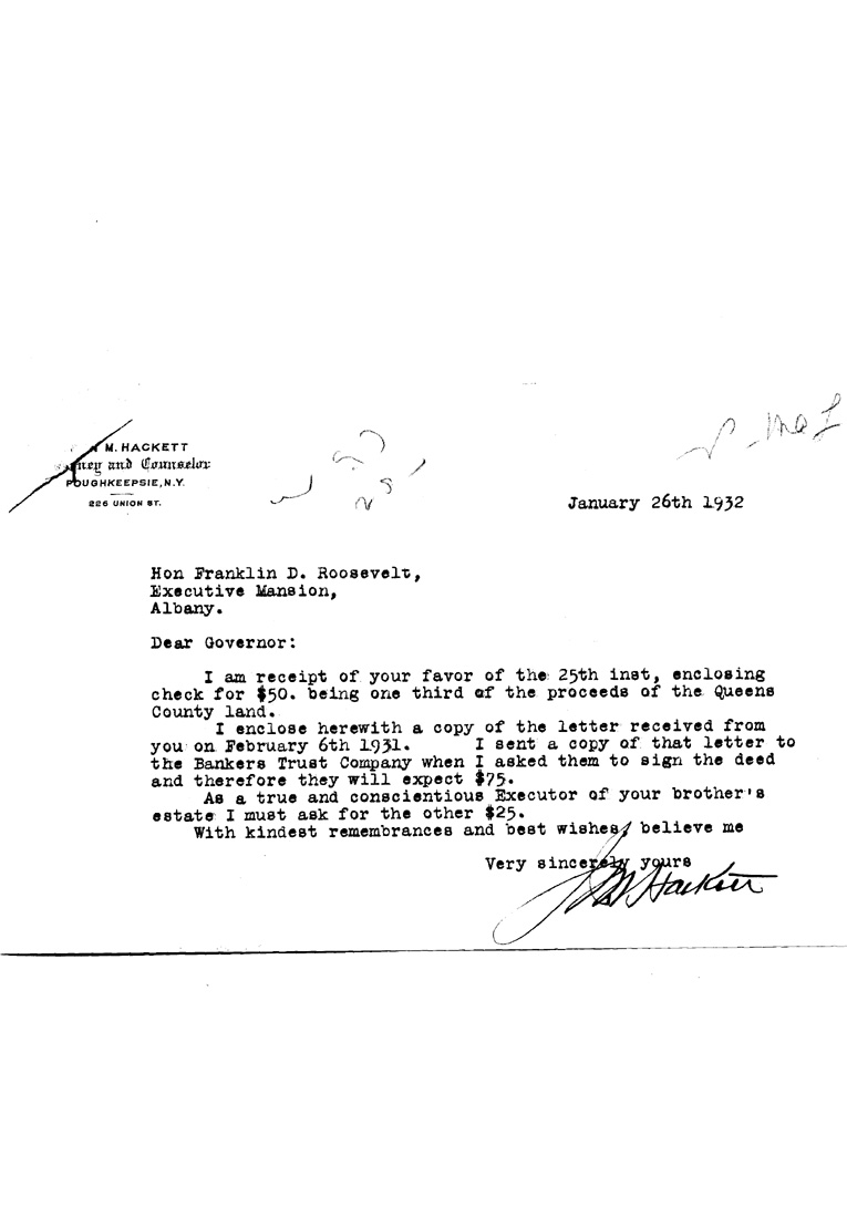 [a906ar01.jpg] - Letter to FDR from John M. Hackett January 26, 1931