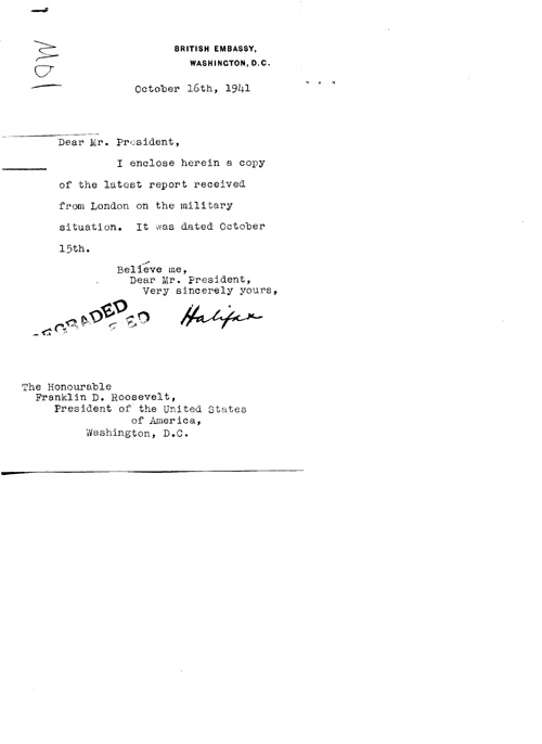 [a324m01.jpg] - Cover letter; Halifax-->FDR 10/16/41