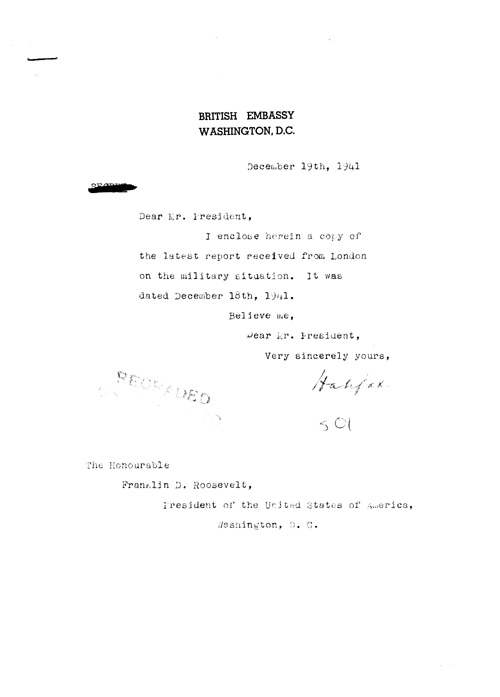 [a326s01.jpg] - Halifax --> FDR Letter regarding military situation 12/19/41