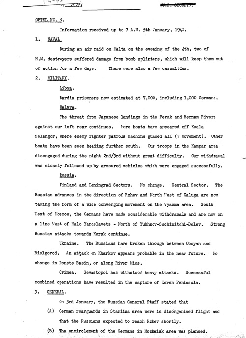 [a328e02.jpg] - Telegram from London on military situation 1/5/42
