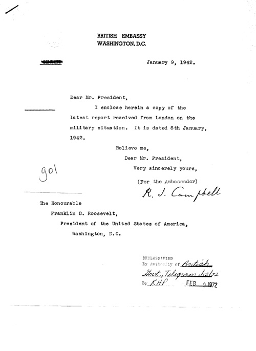 [a328g01.jpg] - Cover letter; Campbell-->FDR 1/9/42