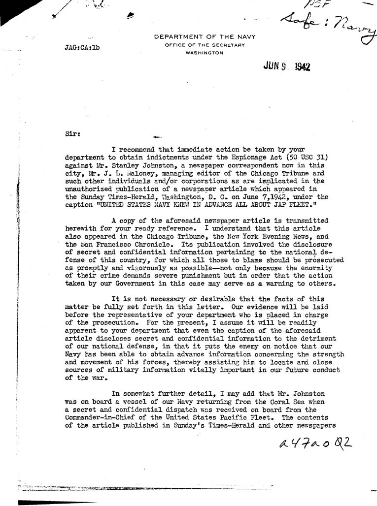 [a47ao02.jpg] - Memorandum, Frank Knox-->President