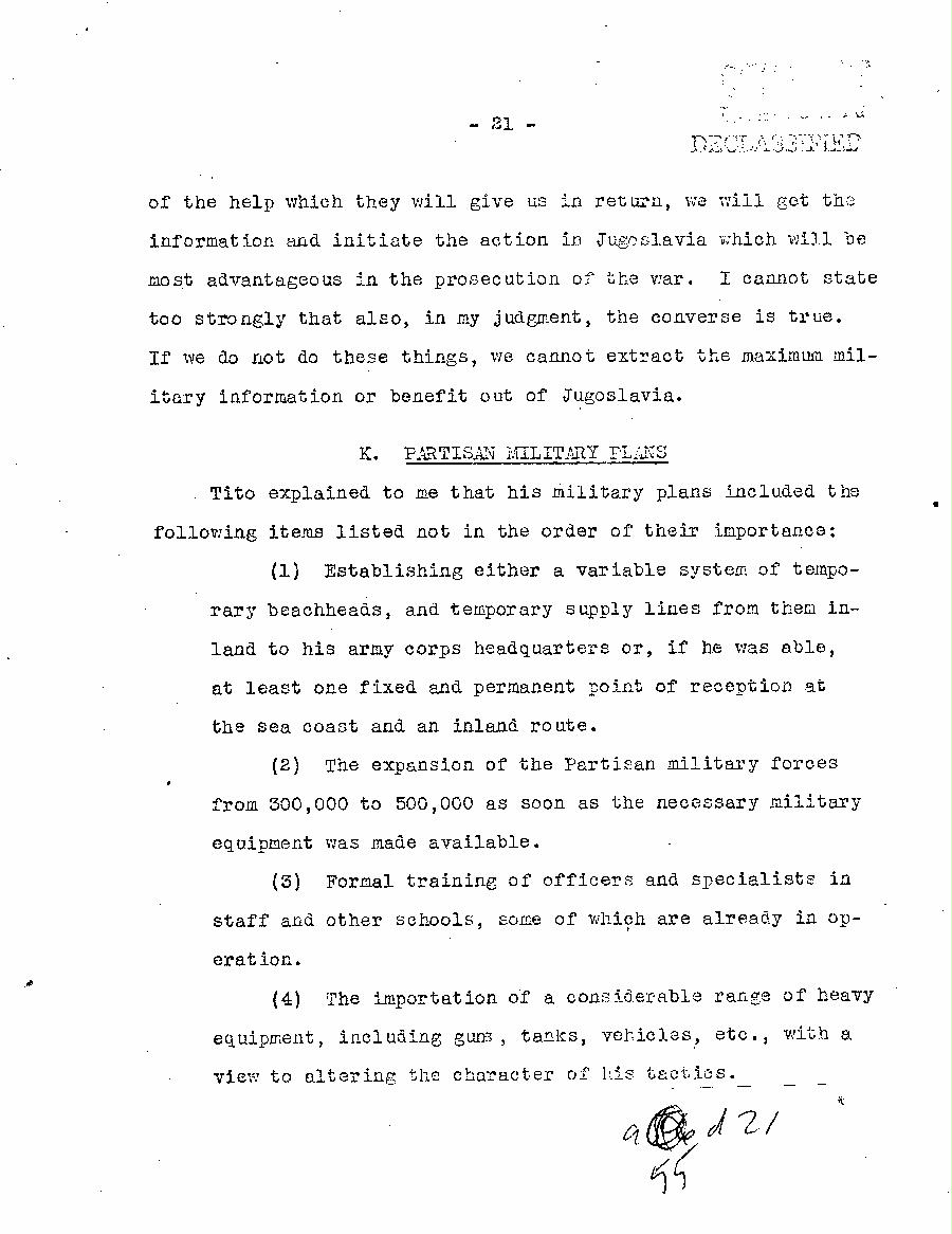 [a55d21.jpg] - Report of Major Weil on this Experience with the Partisans in Jugoslavia