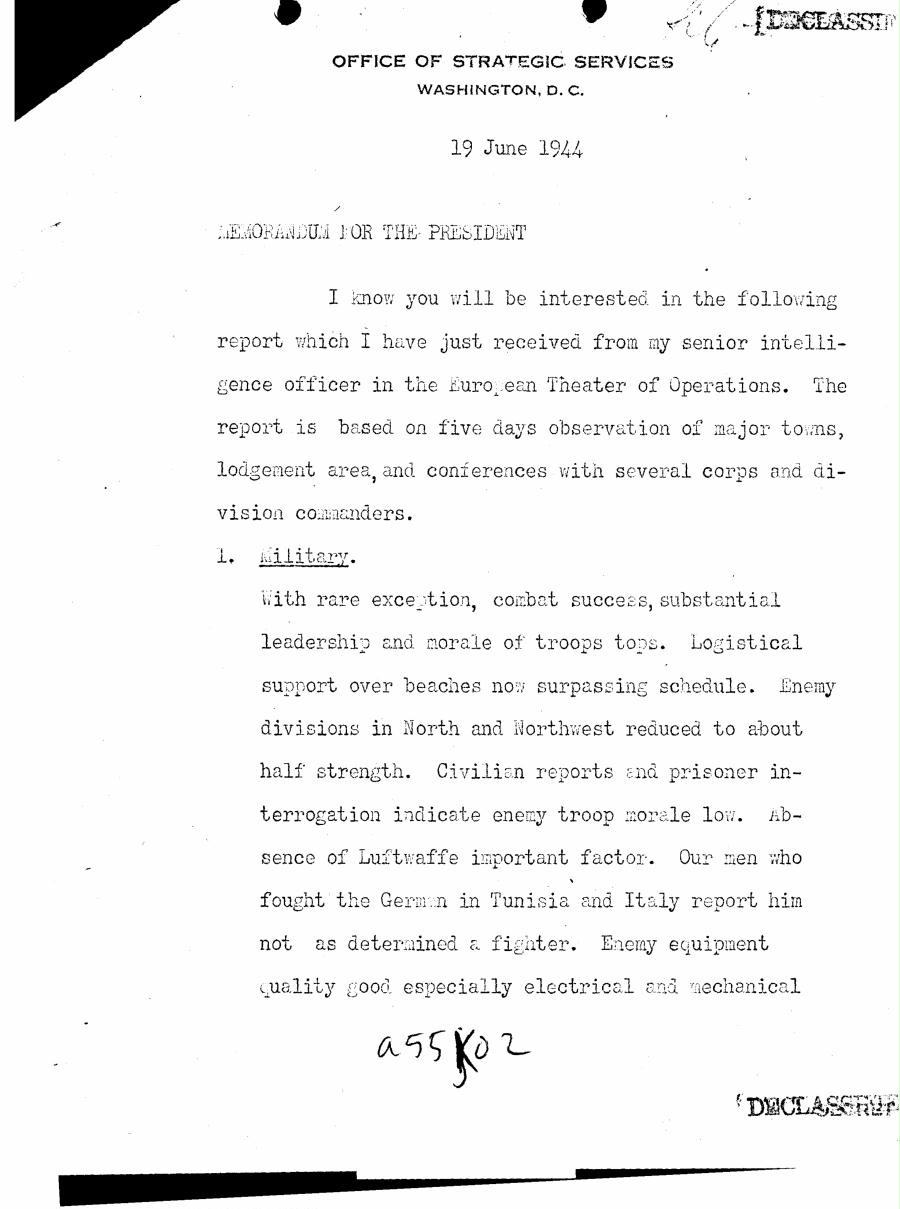 [a55k02.jpg] - Donovan --> FDR - June 19, 1944