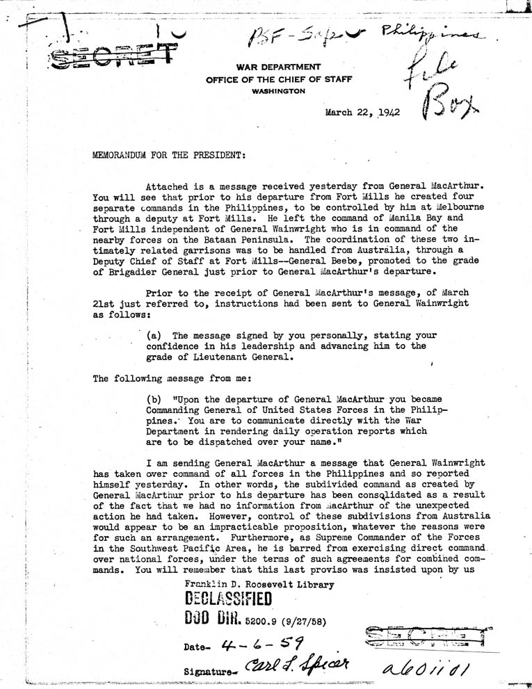 [a60ii01.jpg] - Marshall to FDR 3/22/42