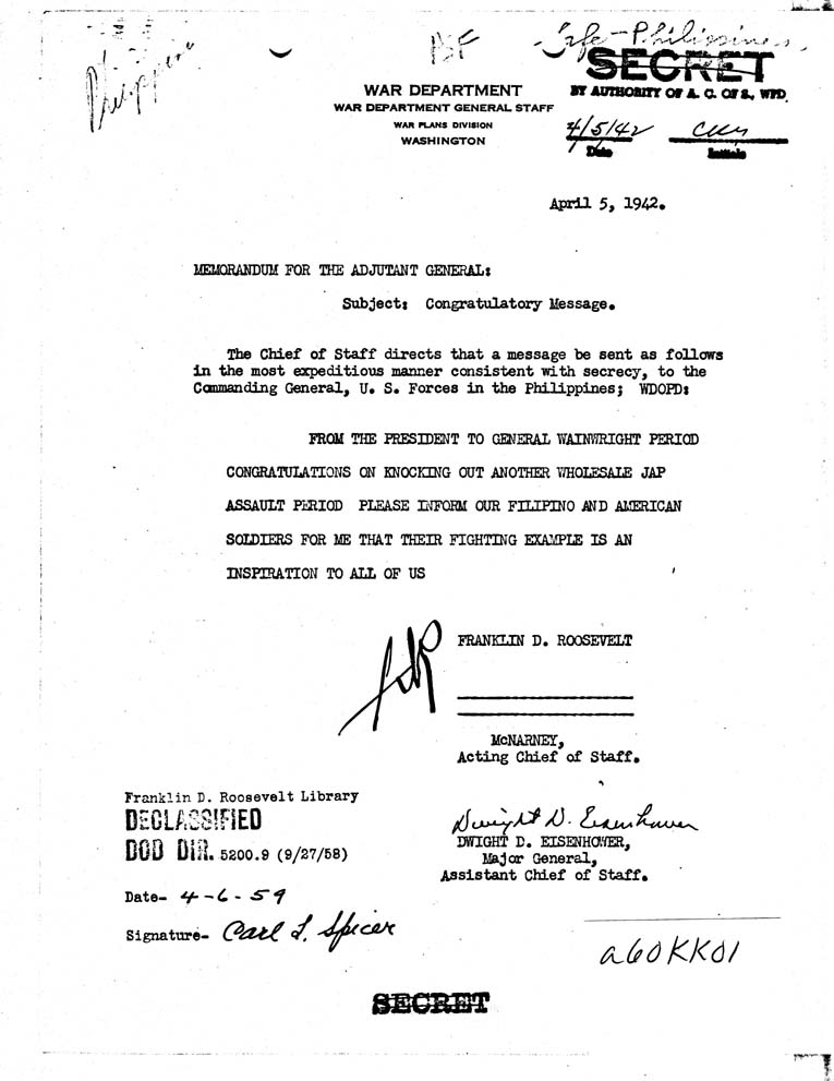 [a60kk01.jpg] - FDR to Adjutant General 4/5/42