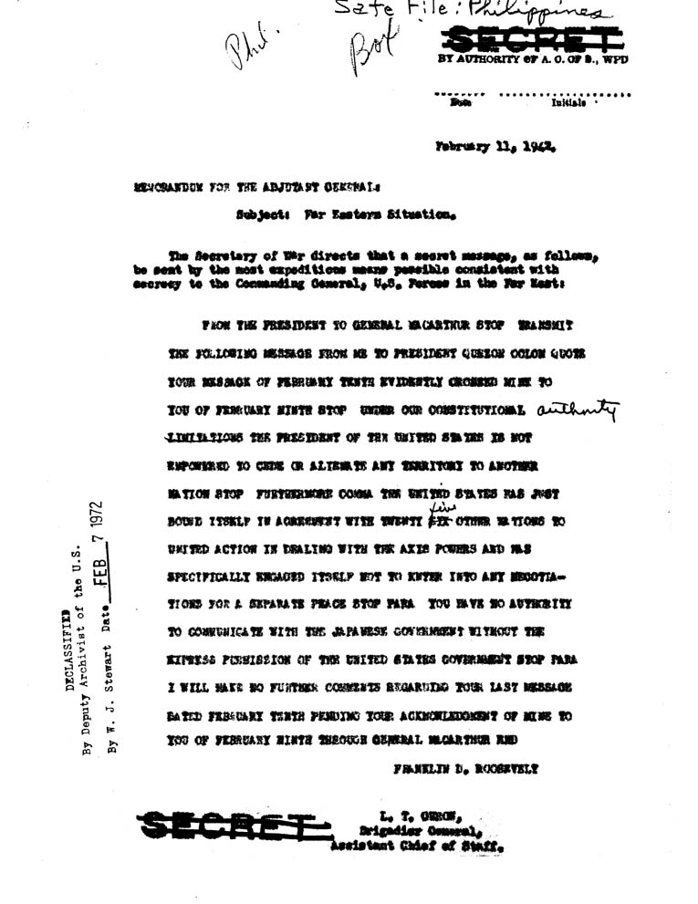 [a60m01.jpg] - FDR to Adjutant General 2/11/42