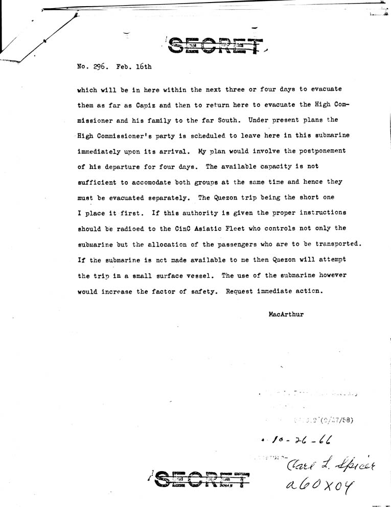 [a60x04.jpg] - MacArthur to Marshall 2/23/42