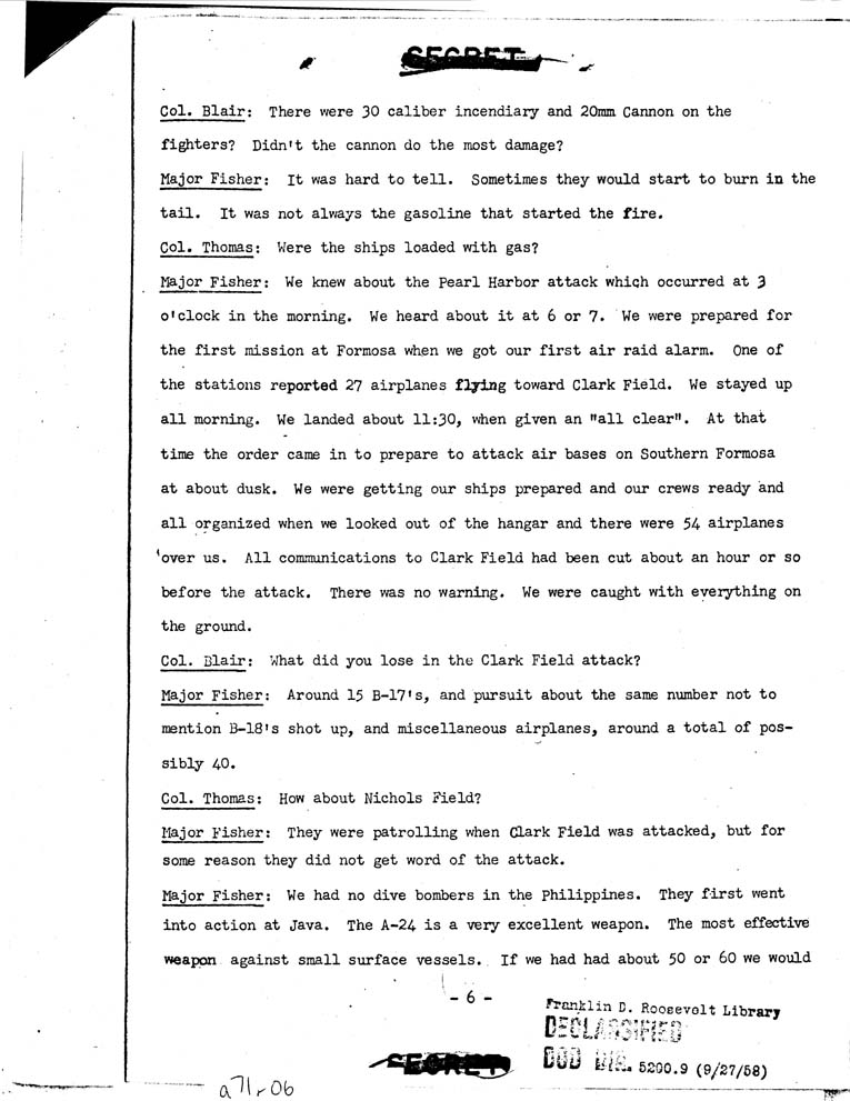 [a71r06.jpg] - Talk Given By Major william P. Fisher (AC) before G-4 Officiers, wdgds. 3/20/42