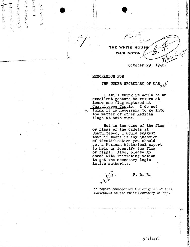 [a71u01.jpg] - To Under Secretary of War from FDR 10/29/42