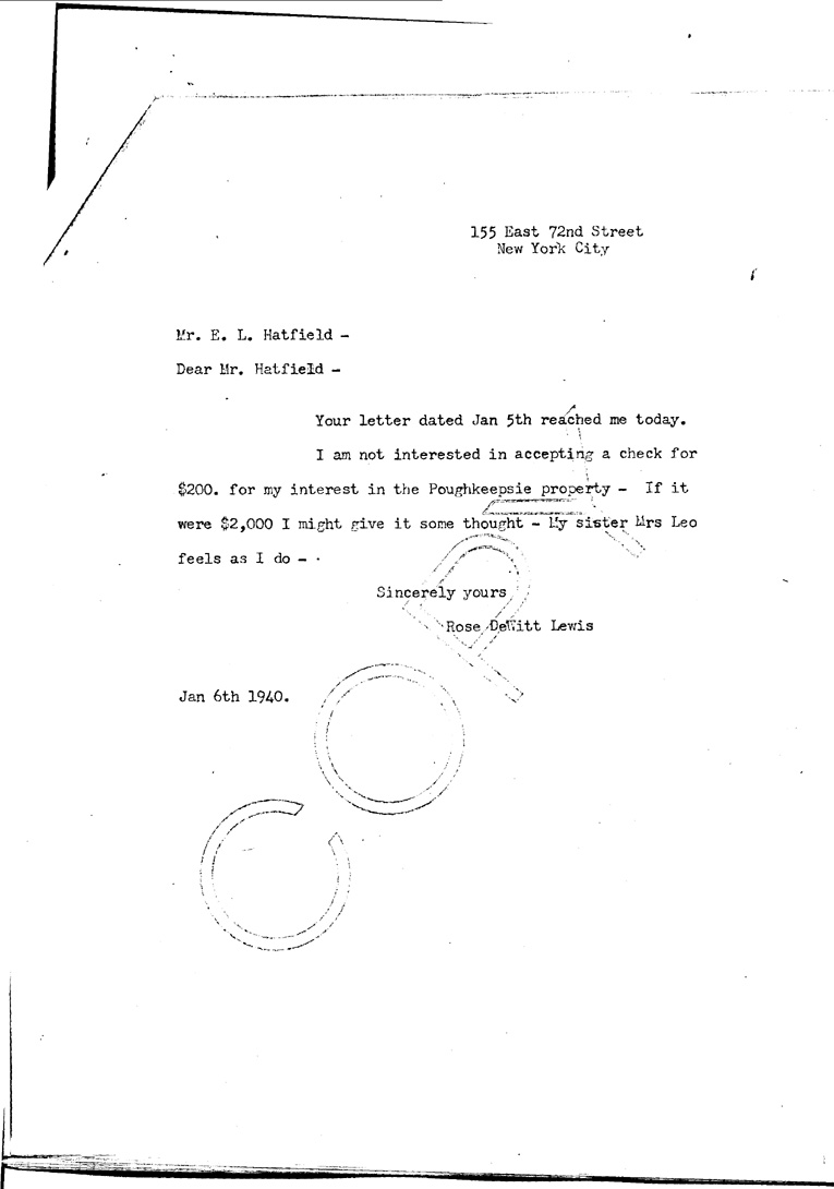 [a909bg01.jpg] - Letter to Hatfield fromRose DewittLewis