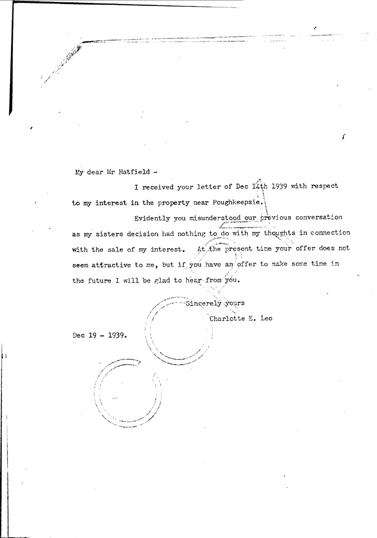 [a909bi01.jpg] - Letter to Hatfield from CharlotteLeo