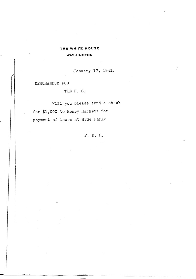 [a909db01.jpg] - Memo forP.S. from FDR January 17, 1941