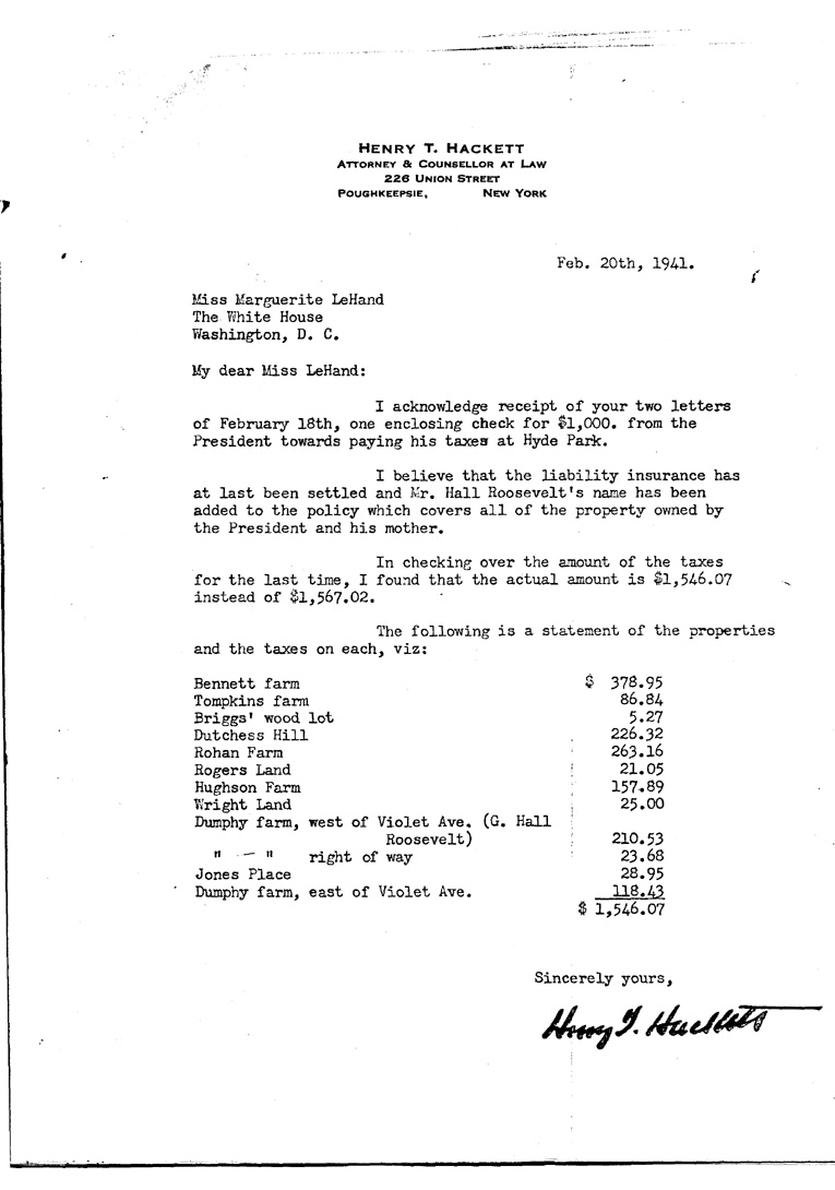 [a909dj01.jpg] - Letter toM.A.Le Hand from Hackett February 20, 1941