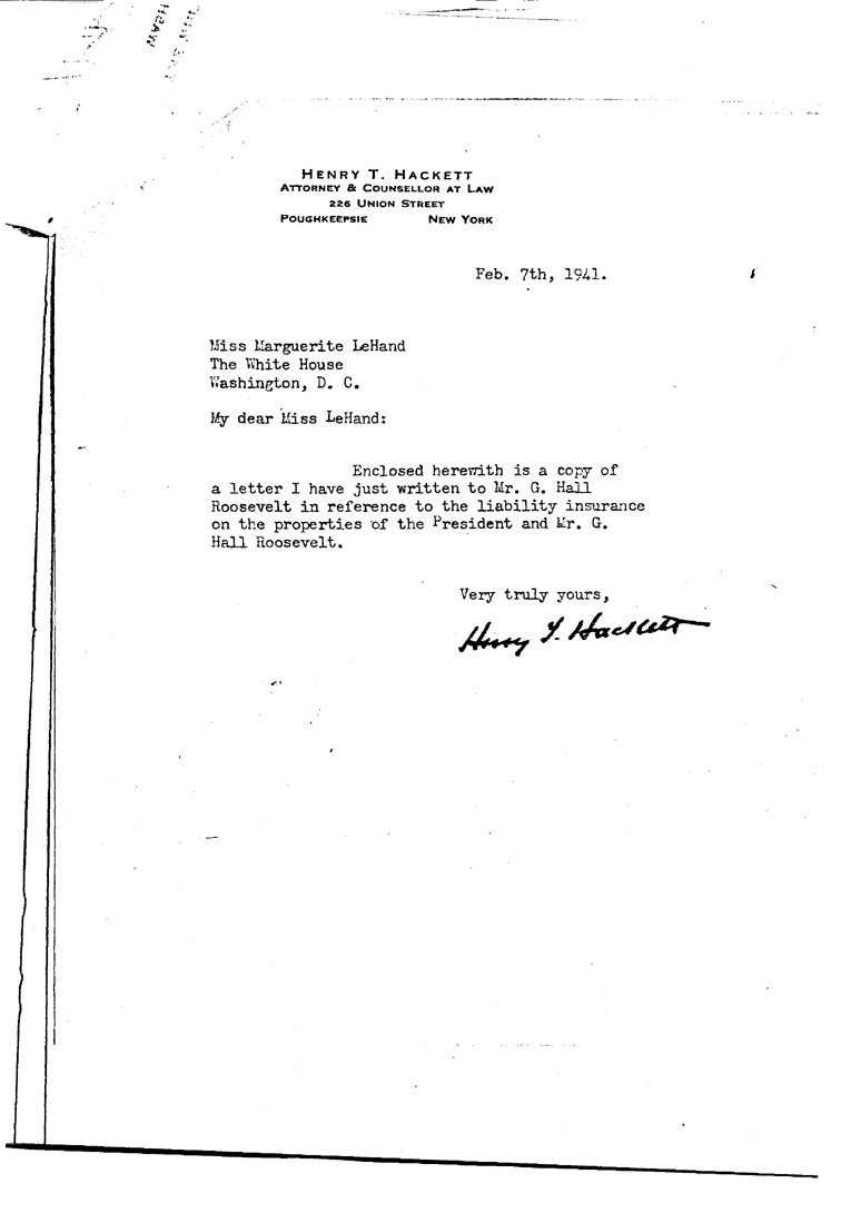 [a909dm01.jpg] - Letter toM.A.Le Hand from Hackett February 7, 1941