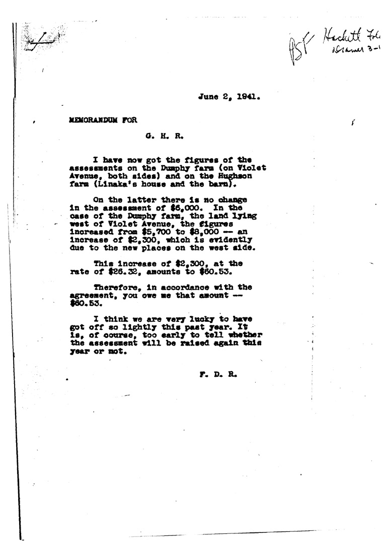 [a909dp01.jpg] - Memo to G. HallRoosevelt from FDR June 2, 1941