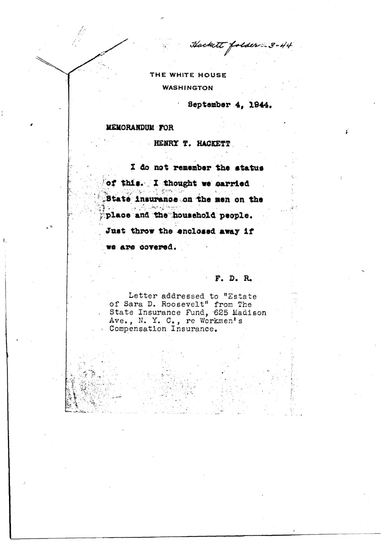[a909eg01.jpg] - Memo to Hackett from FDR September 4, 1944