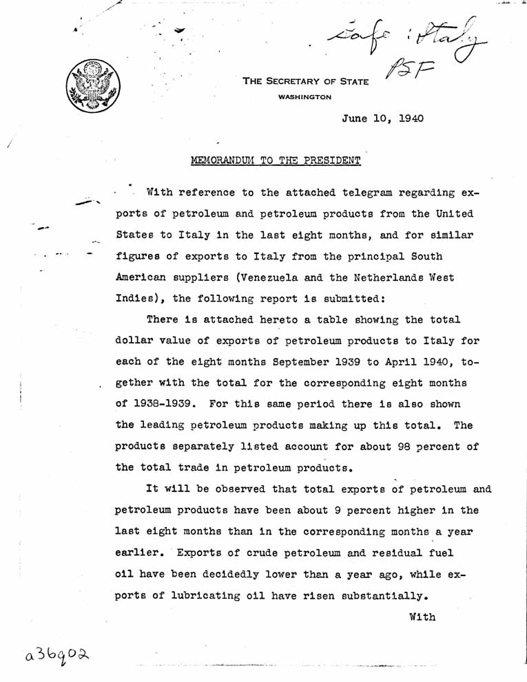 [a36q02.jpg] - Bullitt-->President-June 10, 1940